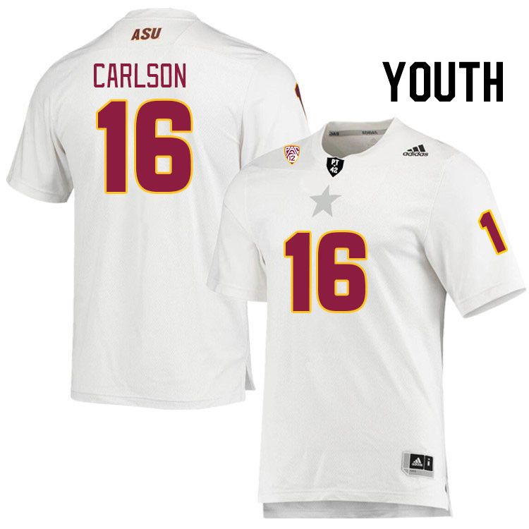 Youth #16 Josh Carlson Arizona State Sun Devils College Football Jerseys Stitched Sale-White - Click Image to Close